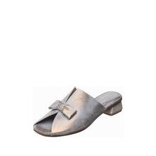 Womens Metallic Leather Bow Mules Low Block Heel Chic Comfort - Aqua - Thumbnail 2 | B02 Leigh