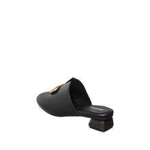 Womens Leather Mule Slides Gold Buckle Block Heel Comfort - Black - Thumbnail 6 | B06 Lydia