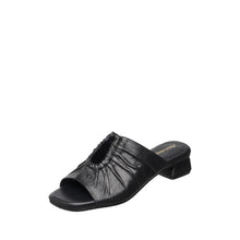 Womens Ruched Leather Slide Mules Low Heel Comfort - Black - Thumbnail 1 | B07 Leah