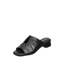 Womens Ruched Leather Slide Mules Low Heel Comfort - Black - Thumbnail 7 | B07 Leah