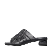 Womens Ruched Leather Slide Mules Low Heel Comfort - Black - Thumbnail 2 | B07 Leah