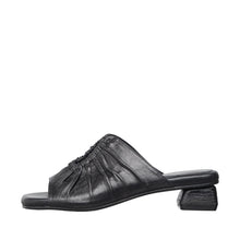 Womens Ruched Leather Slide Mules Low Heel Comfort - Black - Thumbnail 8 | B07 Leah
