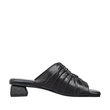 Womens Ruched Leather Slide Mules Low Heel Comfort - Black - Thumbnail 9 | B07 Leah