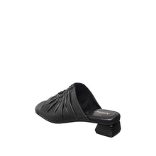 Womens Ruched Leather Slide Mules Low Heel Comfort - Black - Thumbnail 11 | B07 Leah