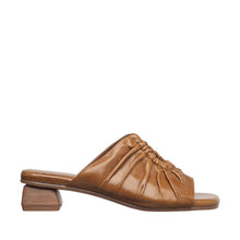 Womens Ruched Leather Slide Mules Low Heel Comfort - Cognac - Thumbnail 4 | B07 Leah