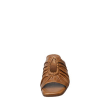Womens Ruched Leather Slide Mules Low Heel Comfort - Cognac - Thumbnail 5 | B07 Leah