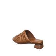 Womens Ruched Leather Slide Mules Low Heel Comfort - Cognac - Thumbnail 10 | B07 Leah