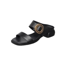 Womens Leather Buckle Sandals Low Heel Comfort Style - Black - Thumbnail 7 | B20 Lily