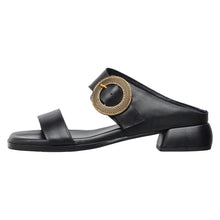 Womens Leather Buckle Sandals Low Heel Comfort Style - Black - Thumbnail 8 | B20 Lily