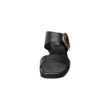 Womens Leather Buckle Sandals Low Heel Comfort Style - Black - Thumbnail 10 | B20 Lily
