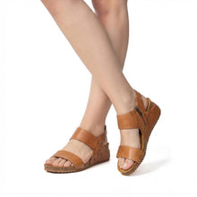 Womens Leather Wedge Sandals Ankle Strap Summer Comfort - Tan - Thumbnail 18 | B83 Amanda Flex