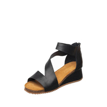 Womens Leather Cross Strap Wedge Sandals Comfort Style - Black - Thumbnail 1 | B86 Davi Flex