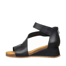 Womens Leather Cross Strap Wedge Sandals Comfort Style - Black - Thumbnail 2 | B86 Davi Flex