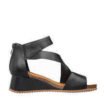 Womens Leather Cross Strap Wedge Sandals Comfort Style - Black - Thumbnail 3 | B86 Davi Flex