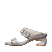 Womens Metallic Leather Buckle Sandals Low Block Heel Comfort - Aqua - Thumbnail 3 | C25 Laura