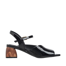 Womens Patent Leather Ankle Strap Sandals Wood Block Heel - Black - Thumbnail 9 | C52 Anne