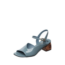 Womens Patent Leather Ankle Strap Sandals Wood Block Heel - Blue - Thumbnail 2 | C52 Anne
