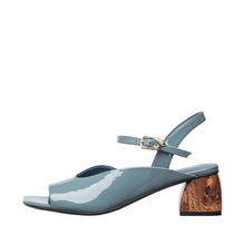 Womens Patent Leather Ankle Strap Sandals Wood Block Heel - Blue - Thumbnail 3 | C52 Anne