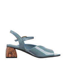 Womens Patent Leather Ankle Strap Sandals Wood Block Heel - Blue - Thumbnail 4 | C52 Anne