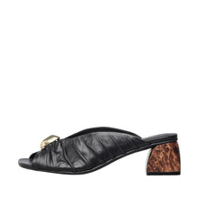 Womens Ruched Leather Mules Tortoise Block Heel Chic Comfort - Black - Thumbnail 3 | C58 Rachel