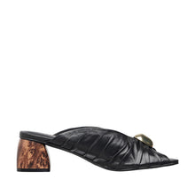 Womens Ruched Leather Mules Tortoise Block Heel Chic Comfort - Black - Thumbnail 4 | C58 Rachel