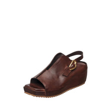 Womens Leather Slingback Wedge Sandals Platform Comfort Style - Chocolate - Thumbnail 2 | D16 Mindy