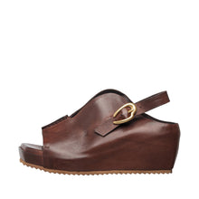 Womens Leather Slingback Wedge Sandals Platform Comfort Style - Chocolate - Thumbnail 3 | D16 Mindy