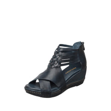 Womens Strappy Leather Wedge Sandals Back Zip Comfort Style - Dragonfly - Thumbnail 2 | D36 Tavi