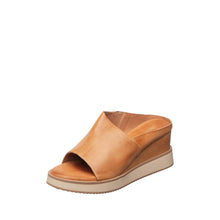 Womens Leather Platform Slide Sandals Wedge Comfort Style - Taupe - Thumbnail 1 | F11 Lily