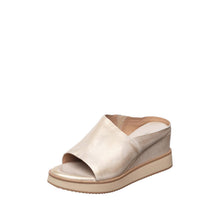 Womens Metallic Leather Wedge Slide Sandals Comfort Style - Natural - Thumbnail 1 | F12 Lily