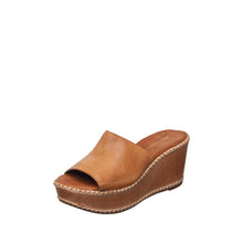Womens Leather Platform Wedge Mules Slip On Comfort - Tan - Thumbnail 2 | H53 Alyssa