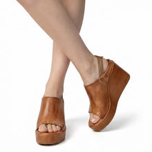 Womens Leather Wedge Mules Ankle Strap Platform Comfort - Taupe - Thumbnail 1 | I38 Brooklyn