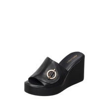 Womens Platform Wedge Slide Sandals Toggle Detail Comfort Chic - Black - Thumbnail 1 | I45 Jupiter