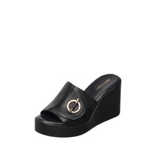 Womens Platform Wedge Slide Sandals Toggle Detail Comfort Chic - Black - Thumbnail 7 | I45 Jupiter