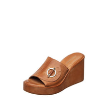 Womens Platform Wedge Slide Sandals Toggle Detail Comfort Chic - Taupe - Thumbnail 13 | I45 Jupiter
