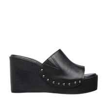 Womens Leather Wedge Mules Platform Studded Comfort Style - Black - Thumbnail 3 | I59 Aria