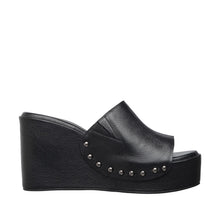 Womens Leather Wedge Mules Platform Studded Comfort Style - Black - Thumbnail 9 | I59 Aria