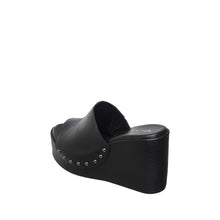 Womens Leather Wedge Mules Platform Studded Comfort Style - Black - Thumbnail 5 | I59 Aria