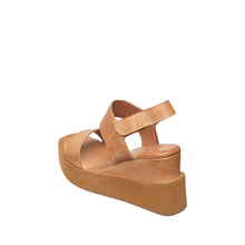 Womens Leather Double Band Platform Wedge Sandals - Tan - Thumbnail 5 | I78 Jill