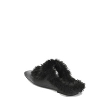 Fur Trim Flat Mules Nappa Leather Slip On - Black - Thumbnail 5 | J11 Anni
