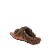 Fur Trim Flat Mules Nappa Leather Slip On - Cognac - Thumbnail 10 | J11 Anni