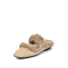 Fur Trim Flat Mules Nappa Leather Slip On - Stone - Thumbnail 11 | J11 Anni
