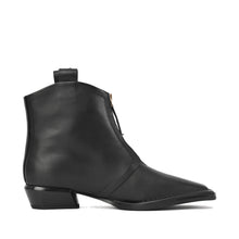 Black Ankle Booties Front Zip Square Toe - Black - Thumbnail 3 | L67 Char