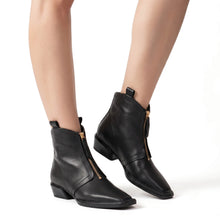 Black Ankle Booties Front Zip Square Toe - Black - Thumbnail 7 | L67 Char