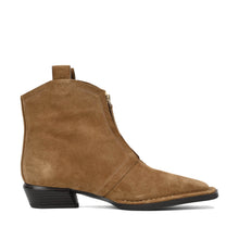 Suede Booties Low Heel Front Zip Mocha - Mocha - Thumbnail 3 | L68 Char