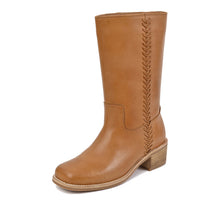 Tall Leather Boots for Women Braided Seam Detail - Taupe - Thumbnail 1 | M61 Celeste