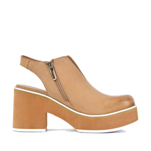 Leather Clogs Platform Sole Slingback Strap - Taupe - Thumbnail 3 | P42 Indie