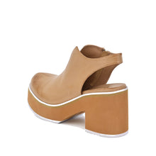 Leather Clogs Platform Sole Slingback Strap - Taupe - Thumbnail 5 | P42 Indie