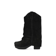 Fold Over Boots Mid Calf Suede Platform - Black - Thumbnail 3 | R39 Talia