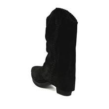 Fold Over Boots Mid Calf Suede Platform - Black - Thumbnail 6 | R39 Talia